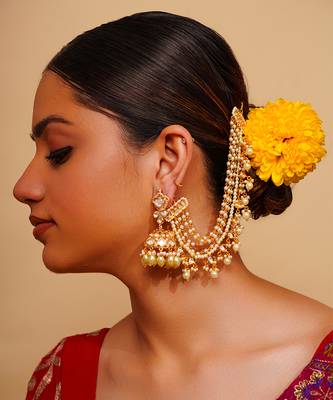 Gold kundan polki gold finish earchain 1