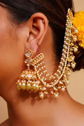 Gold kundan polki gold finish earchain