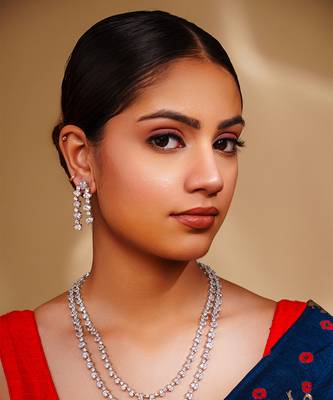 Elegant and classy 2 line diamond necklace set 1
