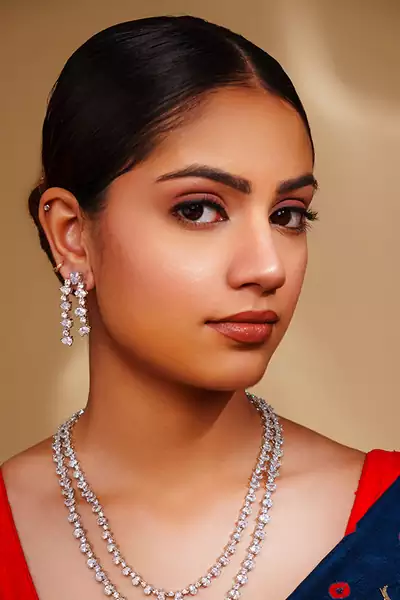 Elegant and classy 2 line diamond necklace set