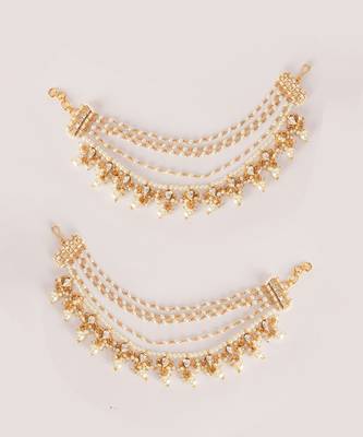 Gold kundan polki gold finish earchain 3