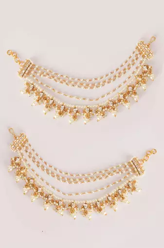 Gold kundan polki gold finish earchain