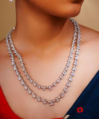 Elegant and classy 2 line diamond necklace set 4