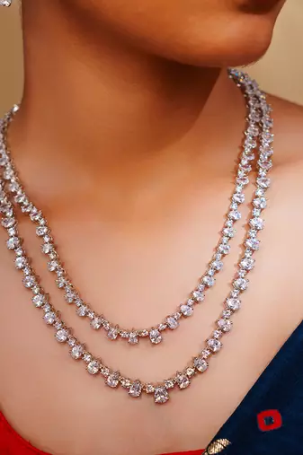 Elegant and classy 2 line diamond necklace set
