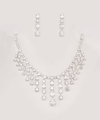 Delicate yet elegant diamond necklace in white finish with matching earrings 2