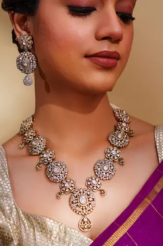 Gold kundan polki two tone finish necklace set