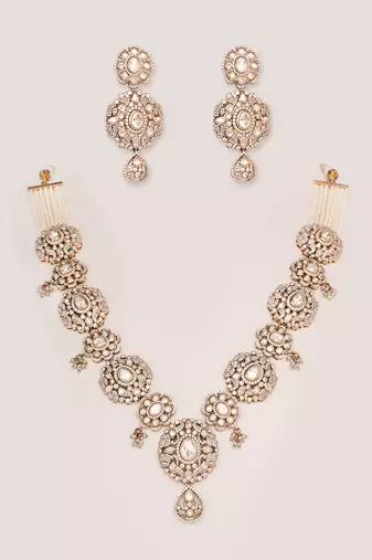 Gold kundan polki two tone finish necklace set