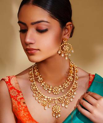 Bold and dramatic 2-line moissanite necklace set with earrings 1