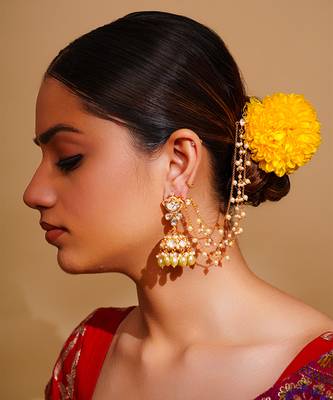 Gold kundan polki gold finish earchain 1