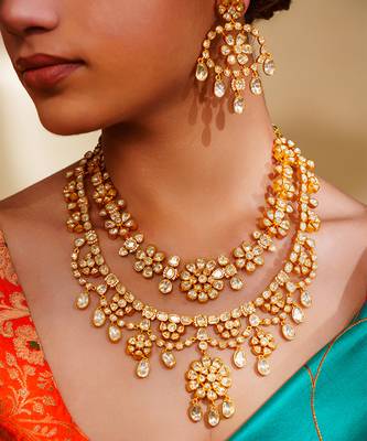 Bold and dramatic 2-line moissanite necklace set with earrings 2