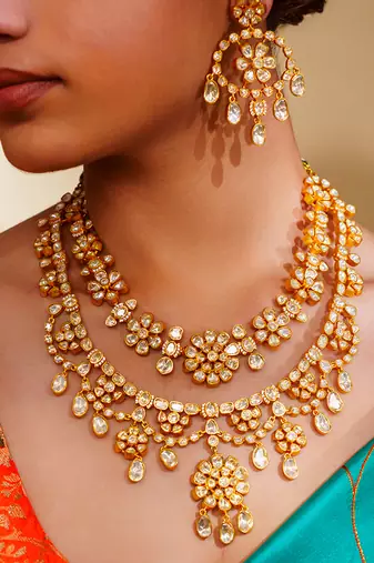 Bold and dramatic 2-line moissanite necklace set with earrings