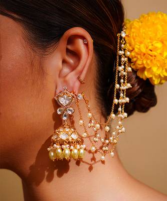 Gold kundan polki gold finish earchain 3