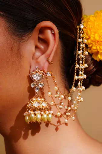 Gold kundan polki gold finish earchain