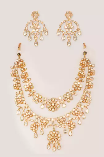 Bold and dramatic 2-line moissanite necklace set with earrings
