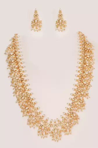 Gold kundan polki gold finish necklace set