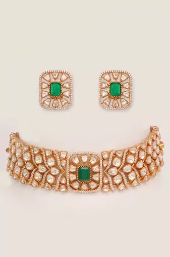 Dramatic and stylish moissanite choker set with matching earrings