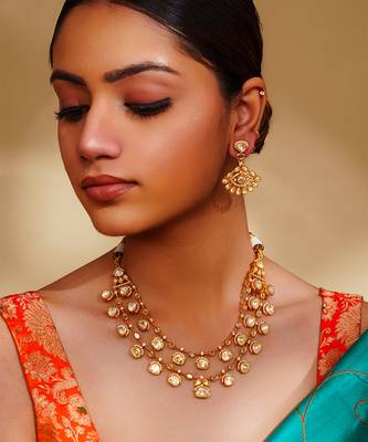 Bold and dramatic 2-line moissanite necklace set with earrings 1