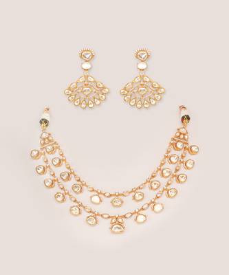 Bold and dramatic 2-line moissanite necklace set with earrings 3