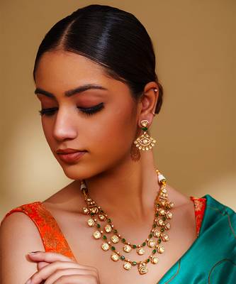 Bold and dramatic 2-line moissanite necklace set with earrings 1