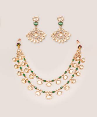 Bold and dramatic 2-line moissanite necklace set with earrings 2