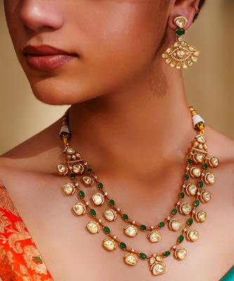 Bold and dramatic 2-line moissanite necklace set with earrings 4