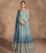 Light blue real georgette embroidered anarkali suit