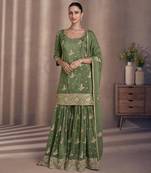 Heavy Chinon Semi Stitched Green Wedding Suit 