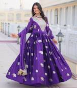 Readymade full flared silk gown with dupatta sets