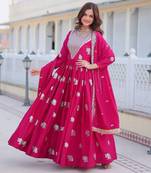 Readymade full flared silk gown with dupatta sets