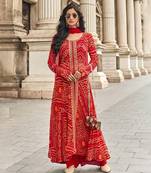 Red jaipuri bandhani print georgette anarkali with dupatta