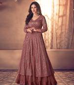 Dark Peach Georgette Embroidery Anarkali Suit Set Kurta with Dupatta