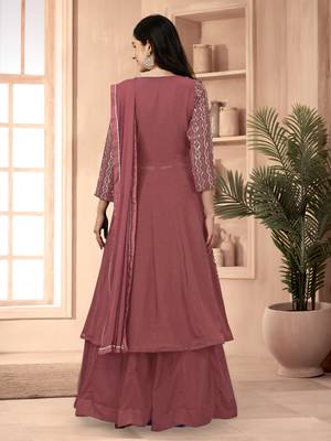 Trendmalls Dark Peach Georgette Embroidery Anarkali Suit Set Kurta with Dupatta 2