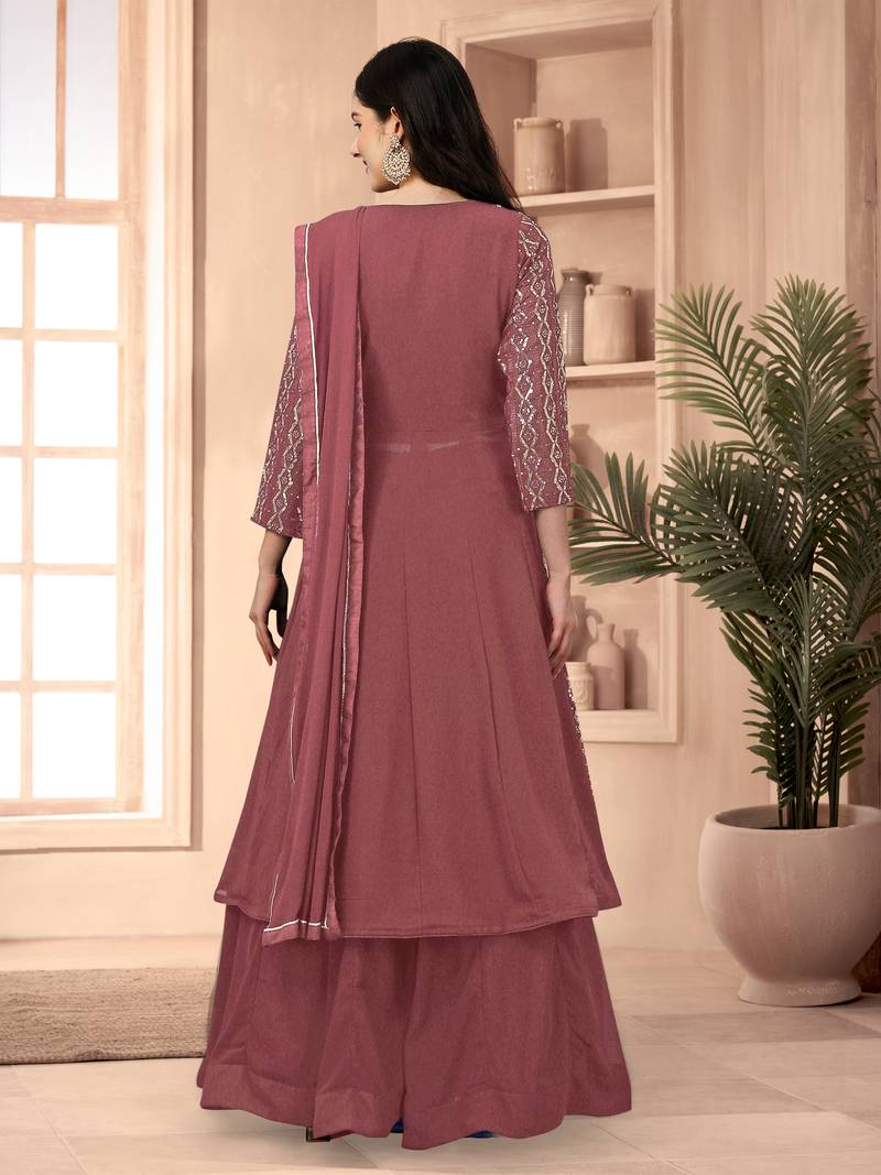 Dark Peach Georgette Embroidery Anarkali Suit Set Kurta with Dupatta