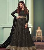 Black embroidered georgette anarkali with dupatta for wedding party