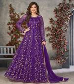 Purple embroidered net anarkali salwar kameez