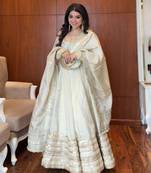 OFF WHITE CHINON SILK PARTY WEAR SUIT SET 