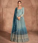 Sky embroidered georgette stitched anarkali suit