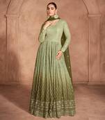 Green embroidered georgette anarkali suit