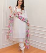 Art Silk Floral Embroidery Sequence Work Kurta Pant with Dupatta