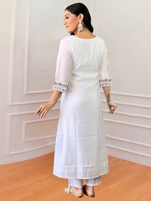 Trendmalls Art Silk Floral Embroidery Sequence Work Kurta Pant with Dupatta  3