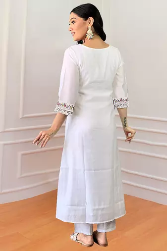 Trendmalls Art Silk Floral Embroidery Sequence Work Kurta Pant with Dupatta 