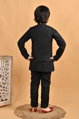 Black cotton botanical embroidered sequined waistcoat with kurta pajama set 2