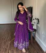 Full flared Sequence Embroidery work gown with dupatta sets