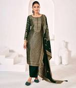 Green jacquard pure silk unstitched straight pant style