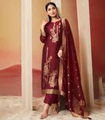 Maroon jacquard pure silk unstitched straight pant style