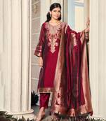 Maroon jacquard pure silk unstitched straight pant style