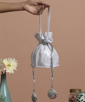 Silver georgette potli bag 1