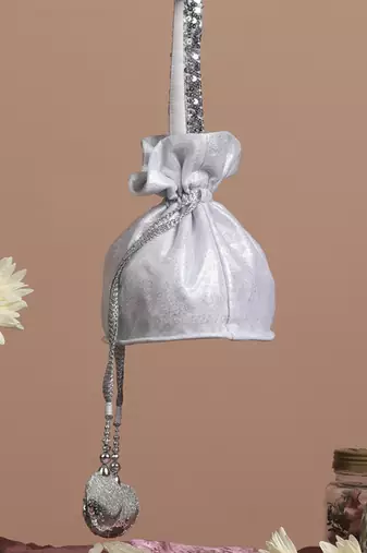 Silver georgette potli bag