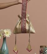 Magenta and cream pure silk potli bag