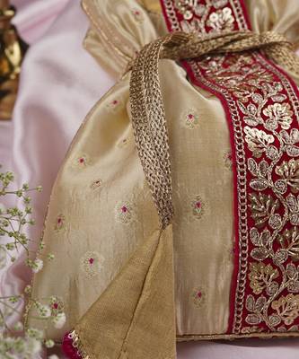 Magenta and cream pure silk potli bag 2